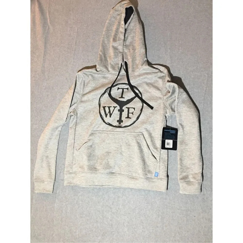 NWT Womens What The Fin Sweater Size Small Grey Black Logo Cropped Hoodie